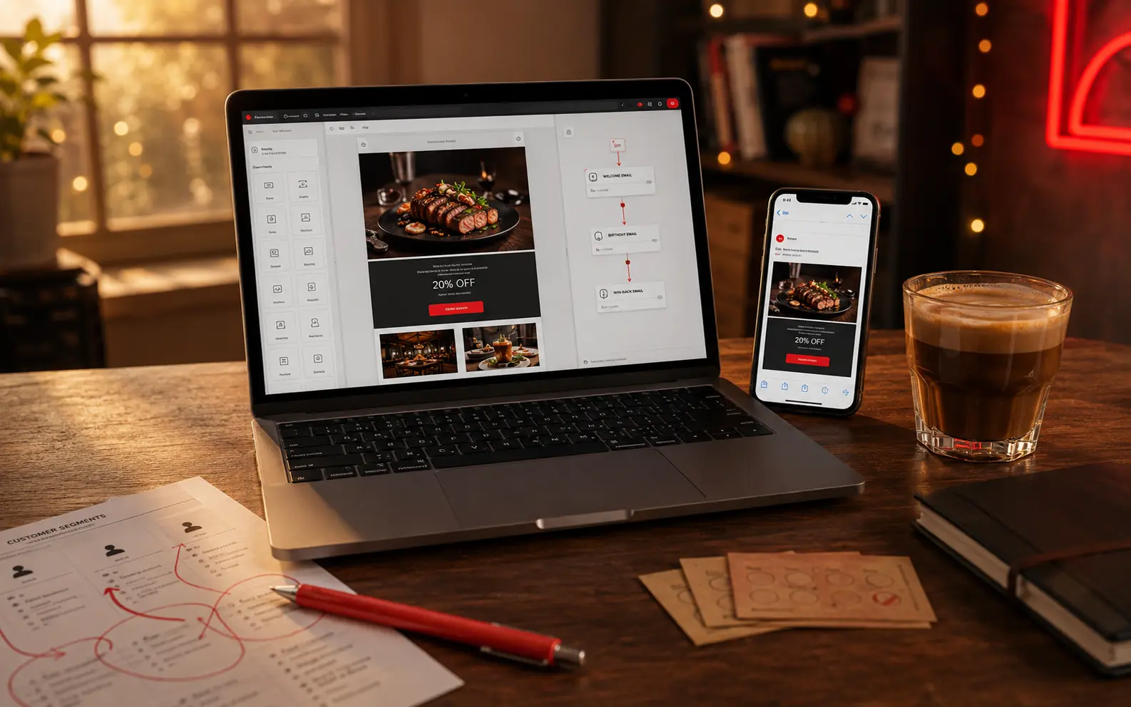 Restaurant email marketing campaign builder with automation flow