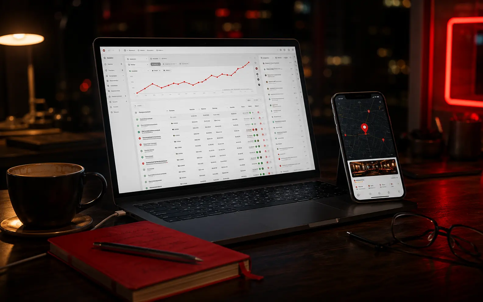Google Ads dashboard for restaurants with local search campaigns and map pin